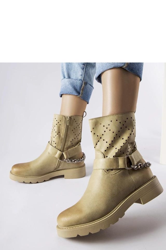 Love Lace Love Lace Women's Openwork Chain Lace Up Rubber Boots for Autumn Winter Weather in Beige - 2