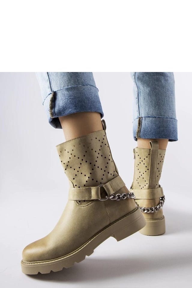 Love Lace Love Lace Women's Openwork Chain Lace Up Rubber Boots for Autumn Winter Weather in Beige - 3
