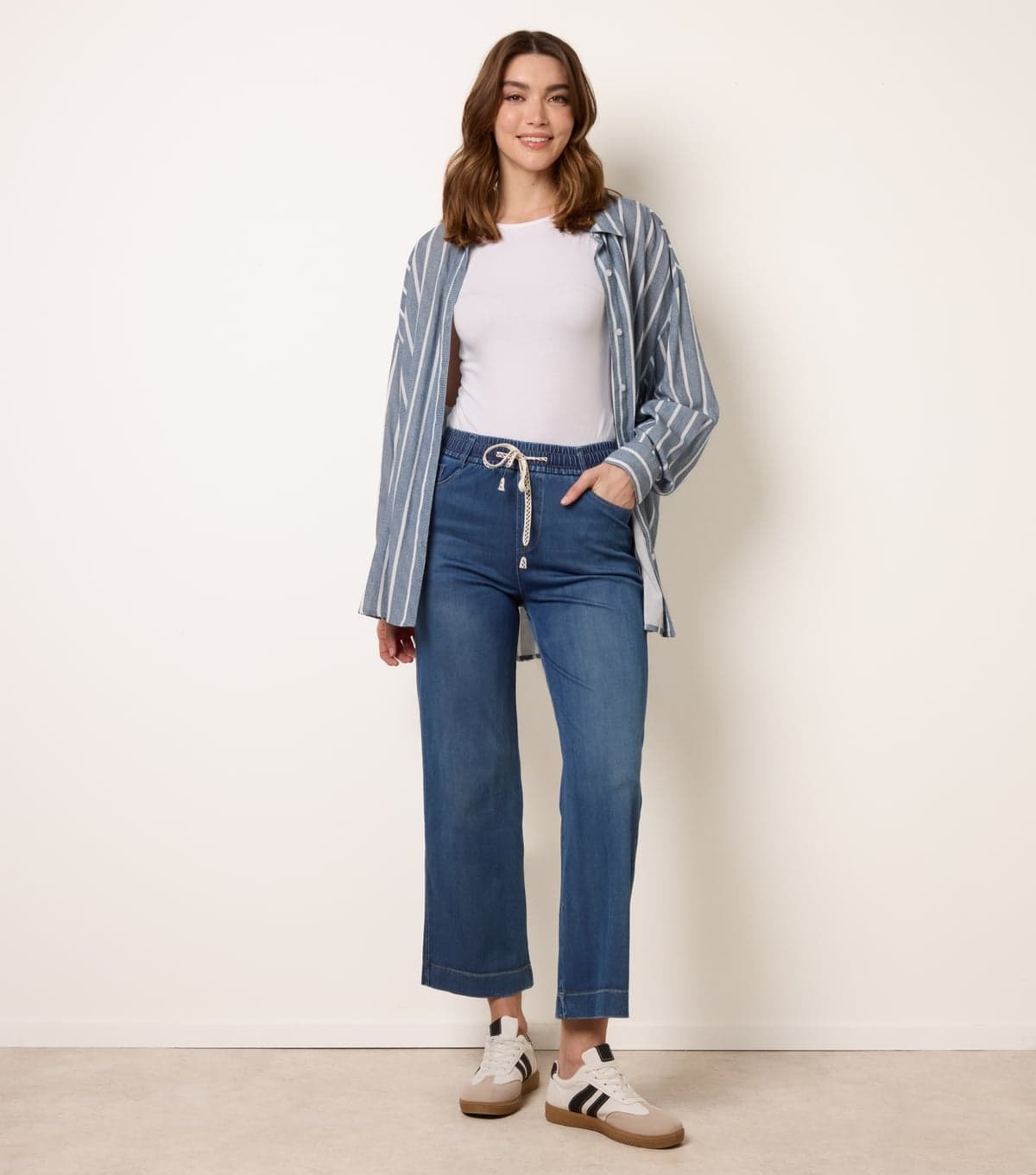 Blue Vanilla Women's Blue Cropped Drawstring Wide Leg Jeans Blue Vanilla New Look