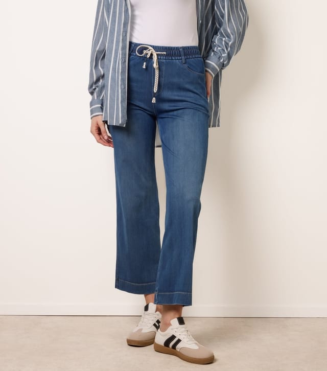 Blue Vanilla Women's Blue Cropped Drawstring Wide Leg Jeans Blue Vanilla New Look - 2