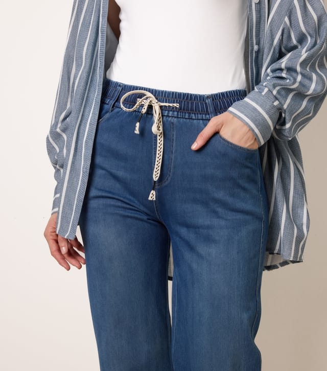 Blue Vanilla Women's Blue Cropped Drawstring Wide Leg Jeans Blue Vanilla New Look - 3