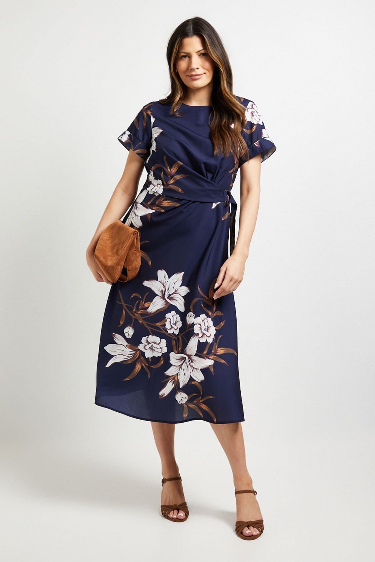 Wallis Wallis Women's Summer Floral D Ring Midi Dress in Navy