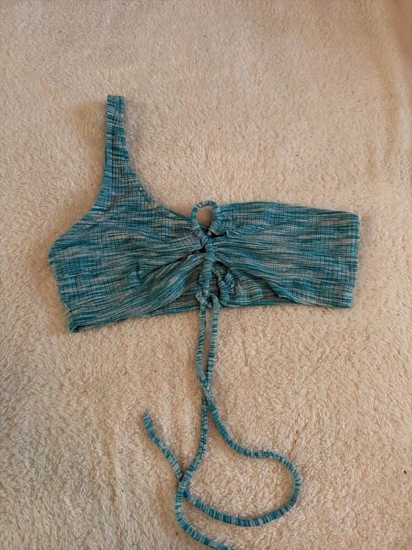 Bershka Turquoise teal white lace up one shoulder top size large