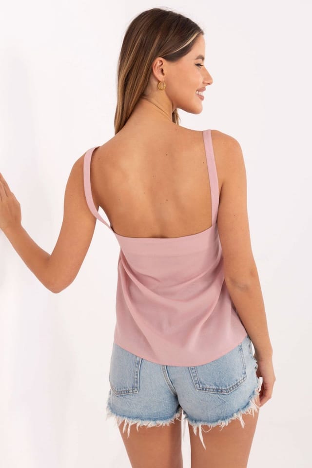 Love Lace Love Lace Women's Casual V Neck Strappy Cotton Blend Top in Pink - 2