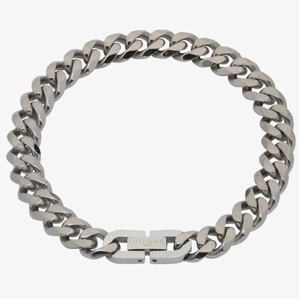 Unique Unique Men's Stainless Steel Matte Polished Filed Curb Bracelet LAB-126/21CM in Silver