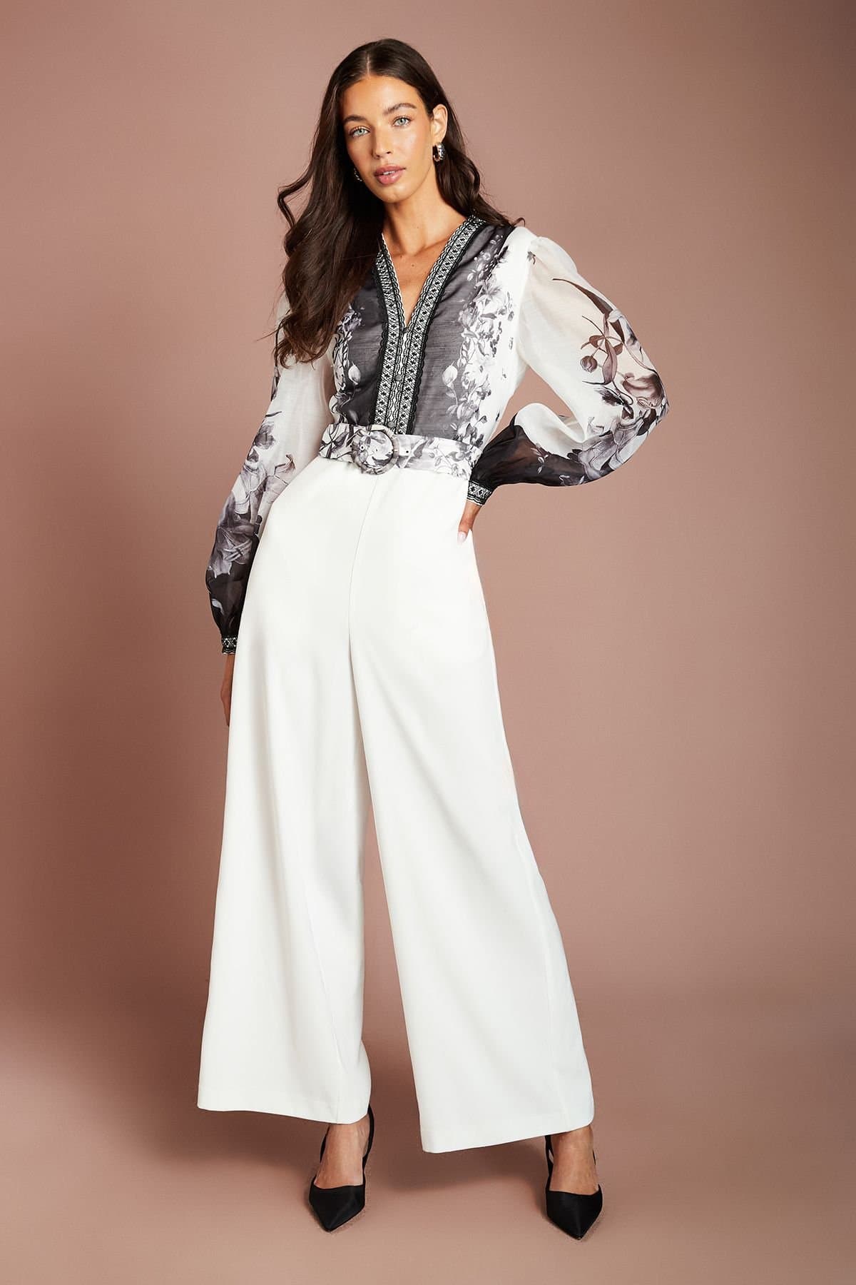 Coast Coast Women's Placement Print Organza Jumpsuit in Mono