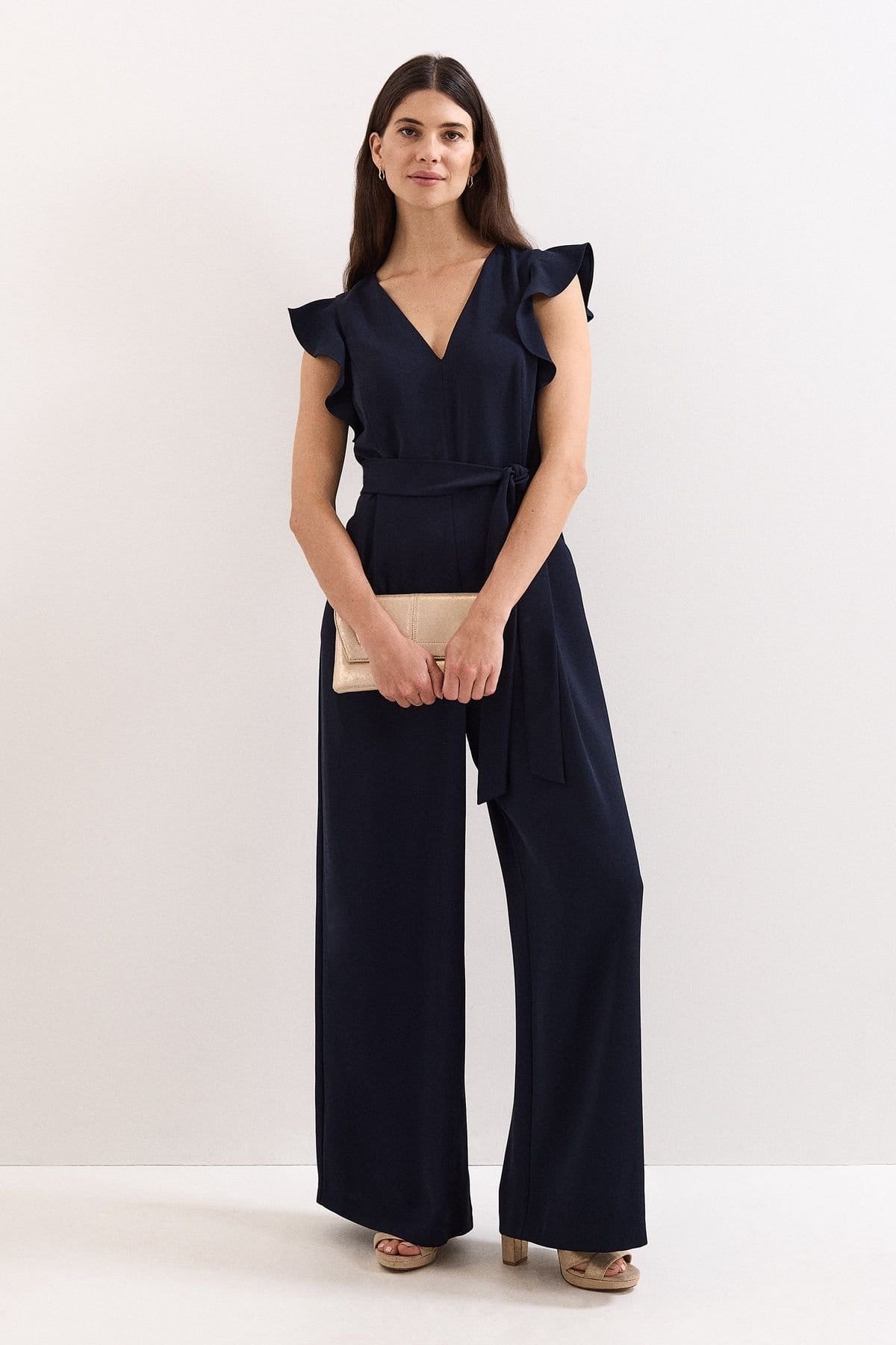 Phase Eight Phase Eight Women's Petite Kallie Wide-Leg Belted Jumpsuit in Dark Navy - 1