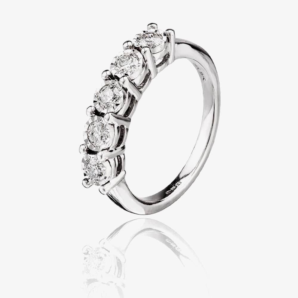 T.H.Baker T.H.Baker Women's 9ct White Gold 0.50ct Diamond Five Stone Ring in Silver