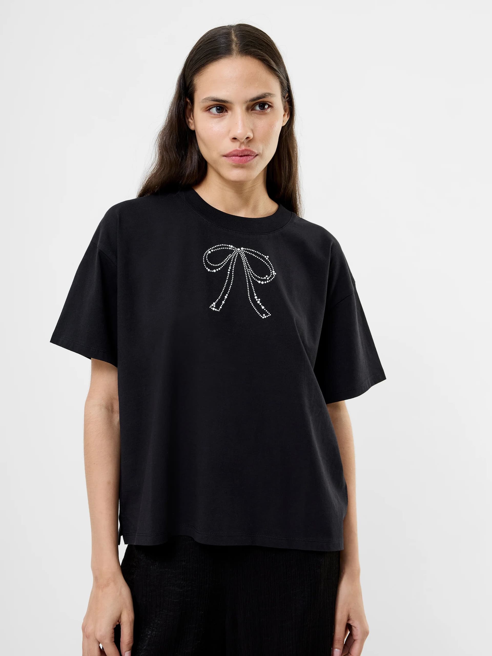 French Connection French Connection Black Cotton Bow T-Shirt