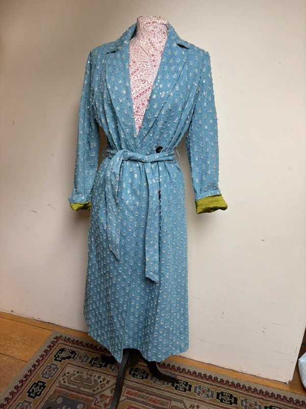 Never Fully Dressed Never Fully Dressed Sequin Denim Trench Coat – Blue – UK 8–10 - 1