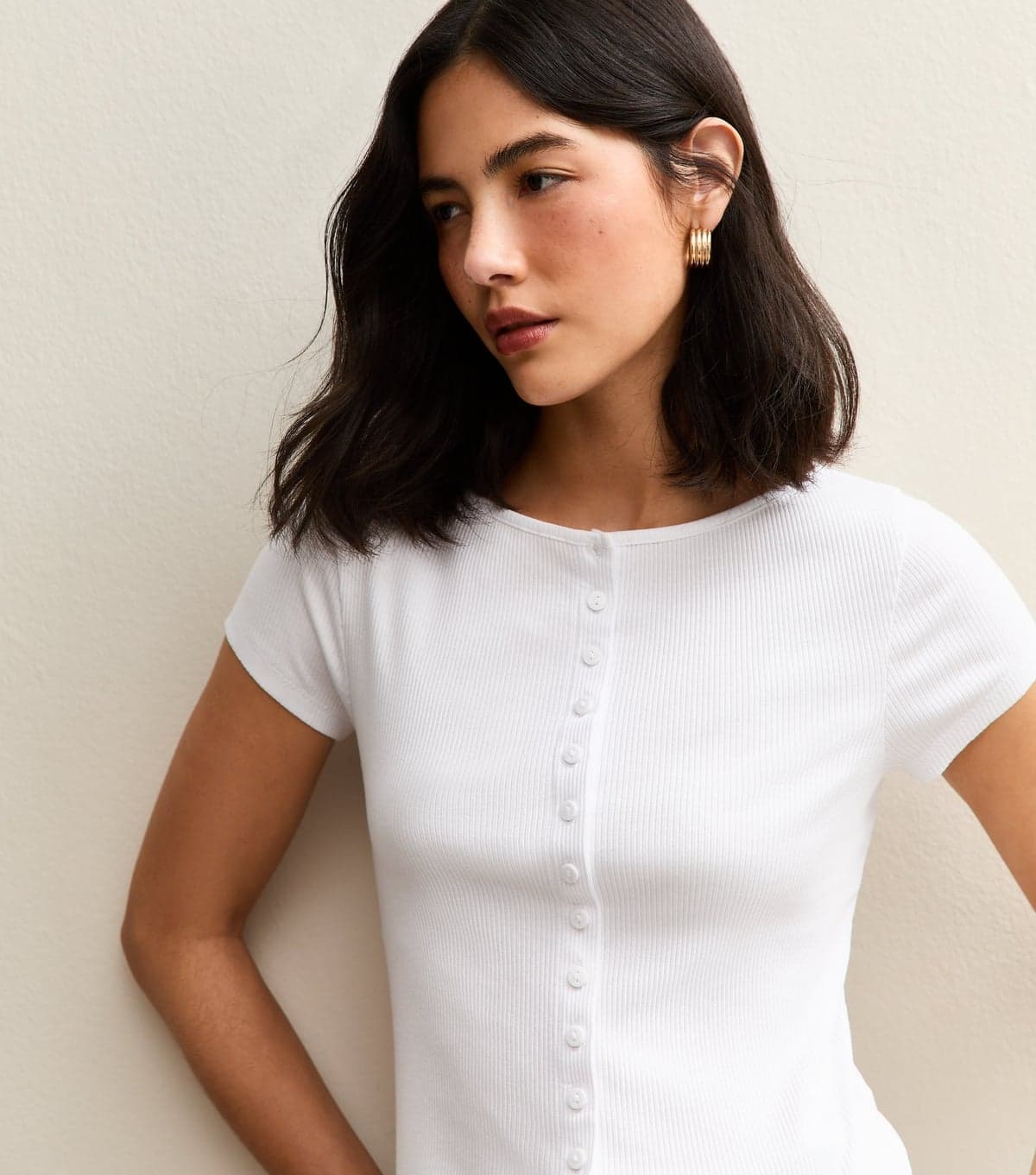 New Look Women's White Button Through T-Shirt New Look