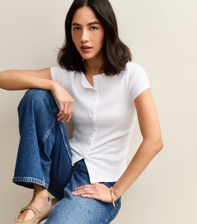 New Look Women's White Button Through T-Shirt New Look - 2