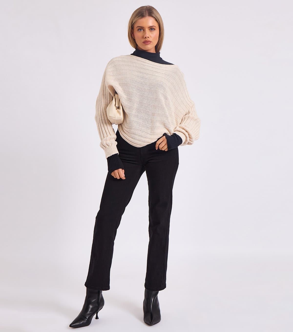 Gini London Gini London Cream Knit Batwing Sleeve Jumper