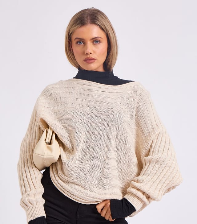 Gini London Women's Cream Knit Batwing Sleeve Jumper Gini London New Look - 2