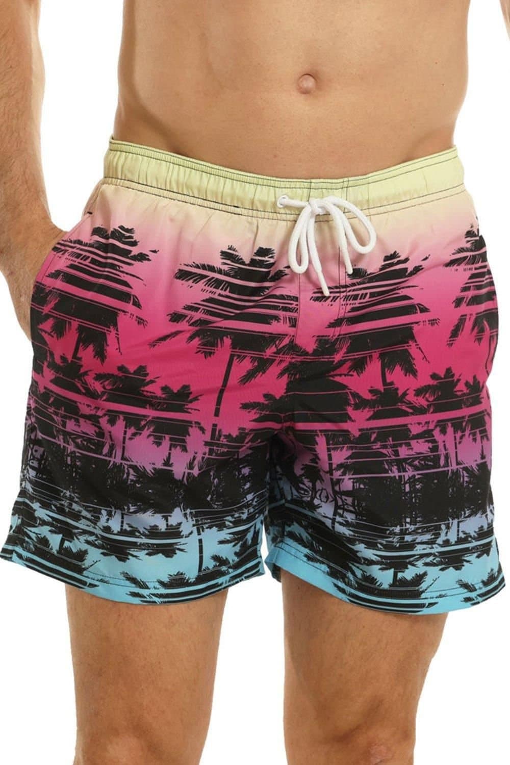 RIPT Essentials RIPT Essentials Men's Palm Tree Printed Swim Shorts in Pink