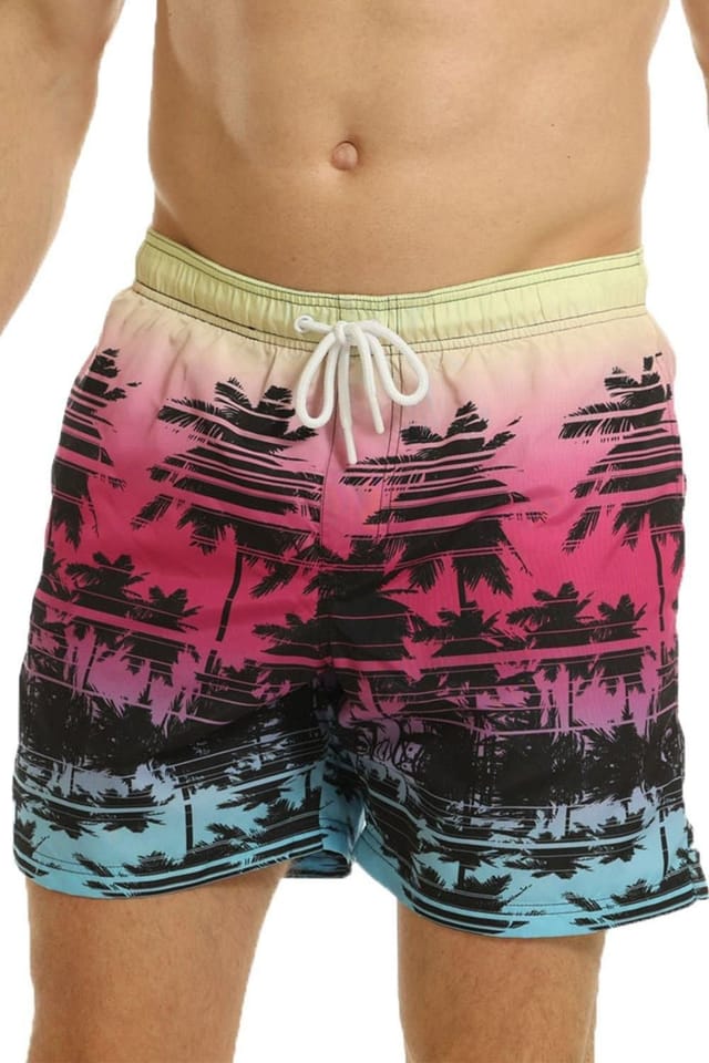 RIPT Essentials RIPT Essentials Men's Palm Tree Printed Swim Shorts in Pink - 2