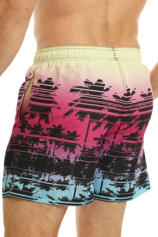 RIPT Essentials RIPT Essentials Men's Palm Tree Printed Swim Shorts in Pink - 3
