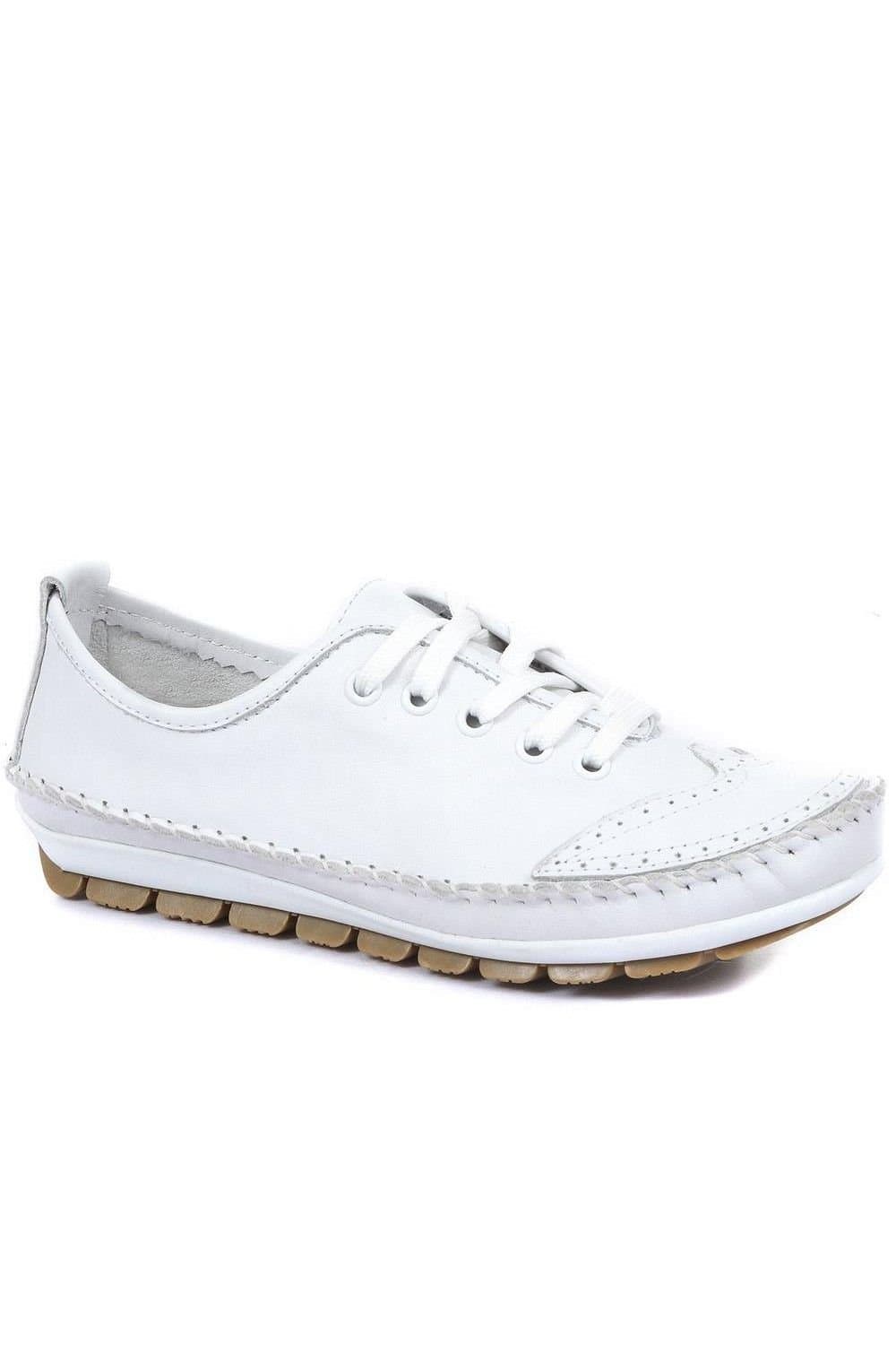 Pavers Pavers Women's Wide Fit Leather Lace-Up Trainers in White