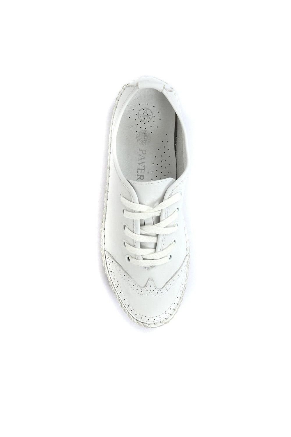 Pavers Pavers Women's Wide Fit Leather Lace-Up Trainers in White - 4