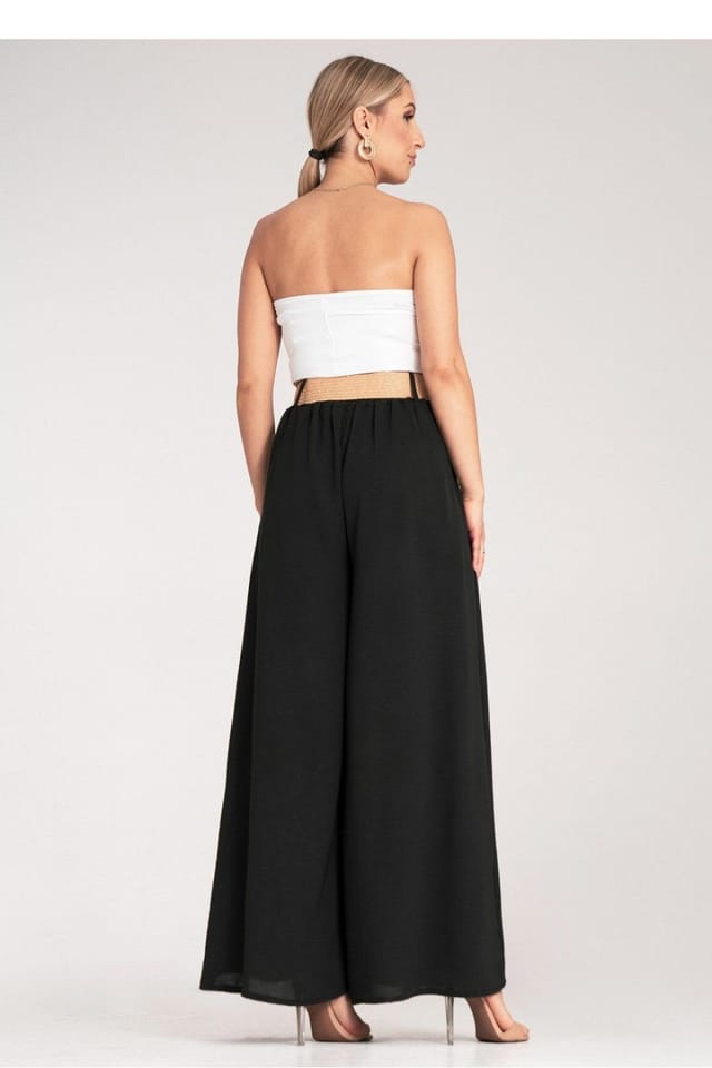 Love Lace Love Lace Women's High Waist Wide Trousers with Woven Belt Style 214840 in Black - 3