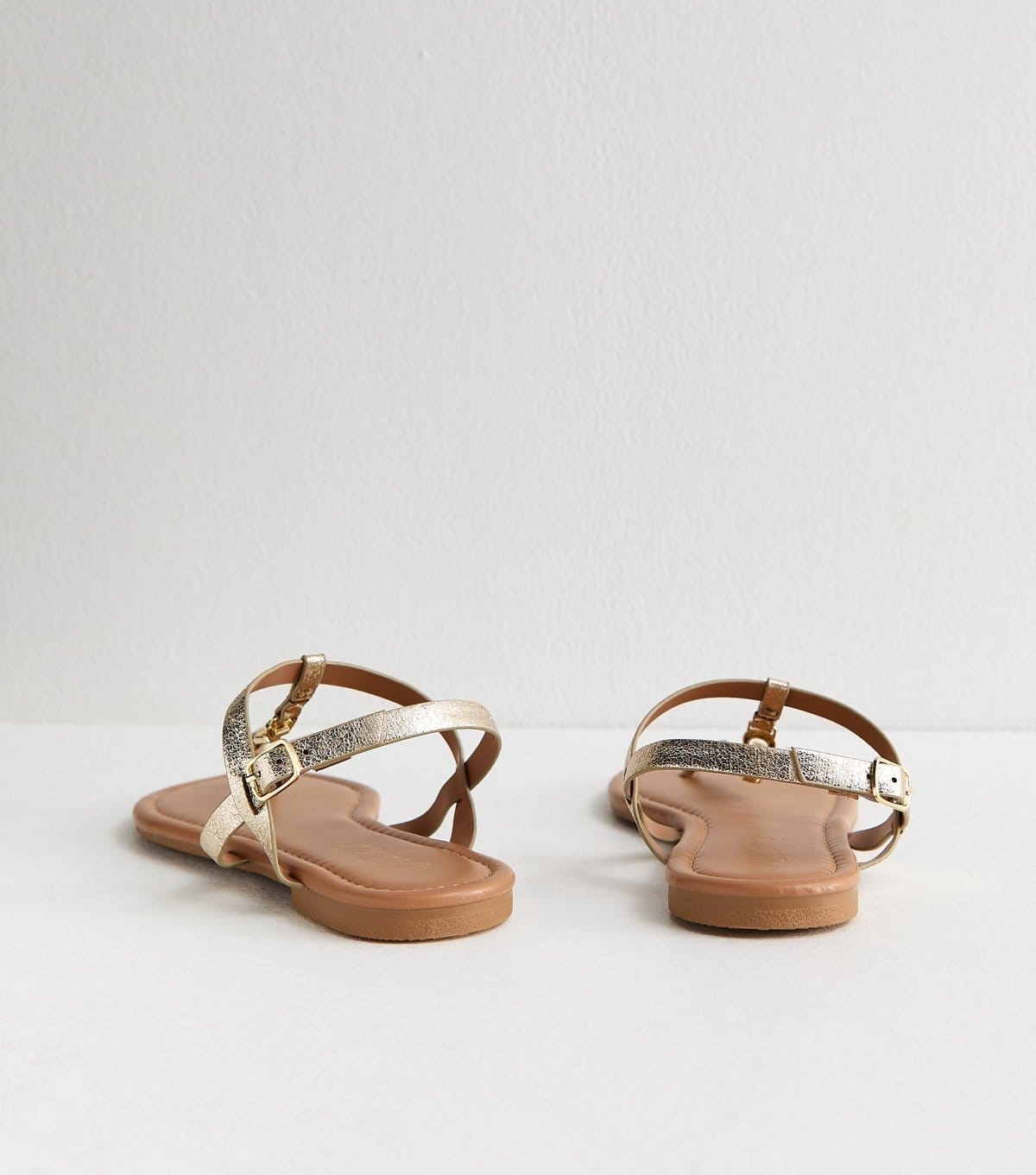 New Look Women's Gold Faux Leather Metal Toe Post Sandals Vegan New Look - 4