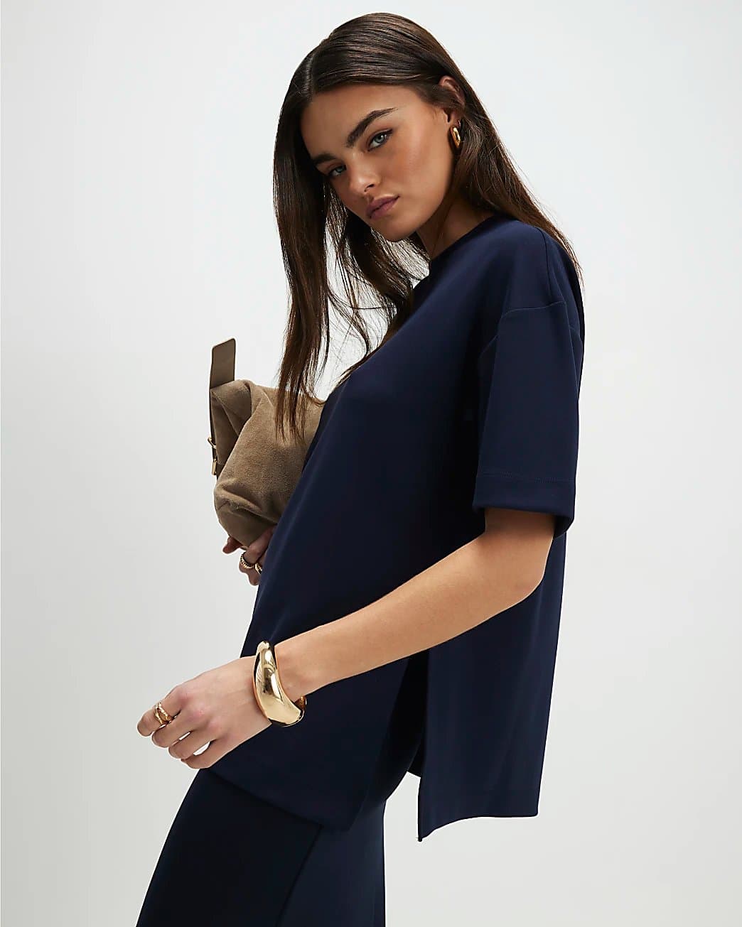 River Island River Island Womens Navy Premium Short Sleeve Oversized T-Shirt