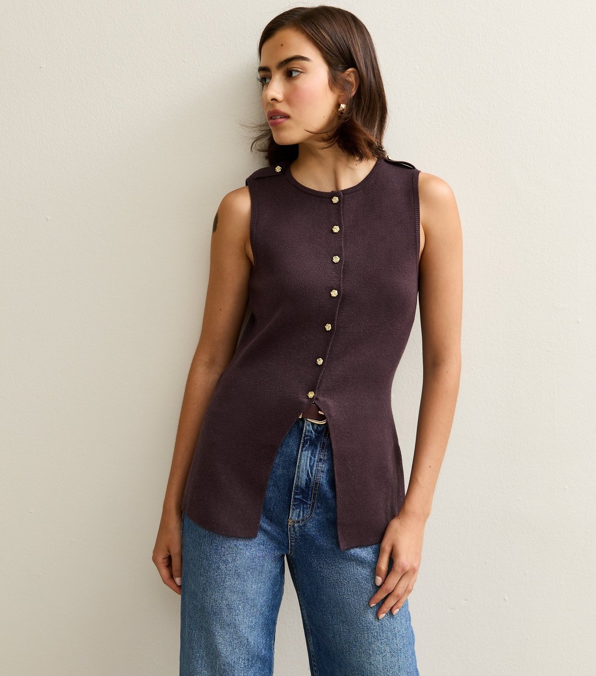 New Look Women's Light Purple Compact Knit Button Front Waistcoat New Look - 2