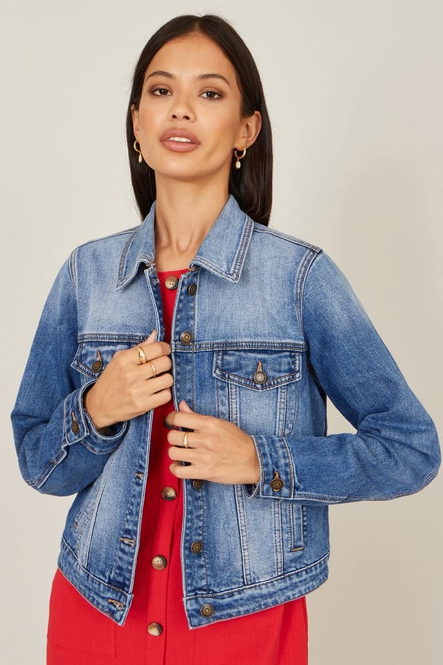 Yumi Yumi Women's Blue Stretch Washed Denim Jacket - 2
