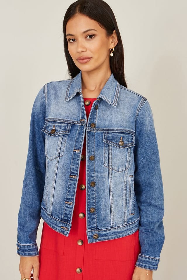 Yumi Yumi Women's Blue Stretch Washed Denim Jacket - 3