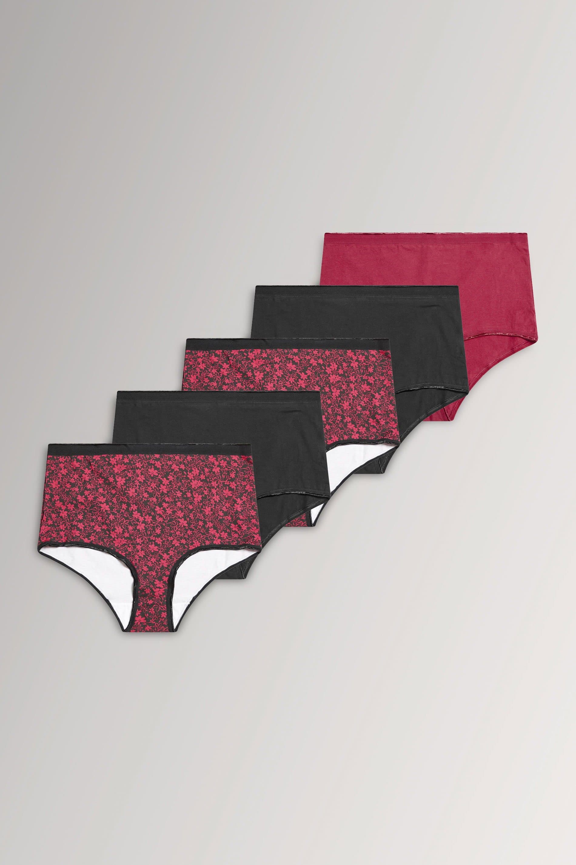Yours 5 Pack Plus Size Red Ditsy Floral Full Briefs