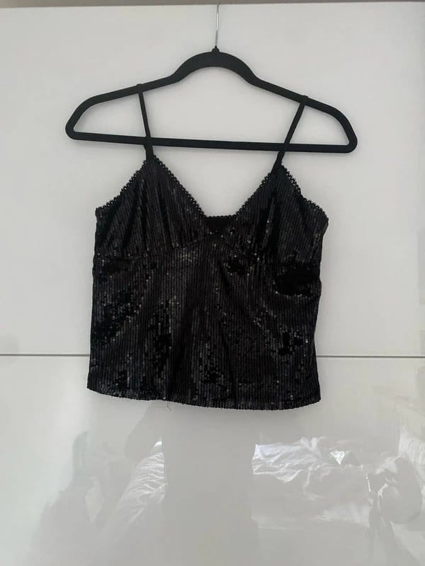Bershka Black Sequin Cami Top