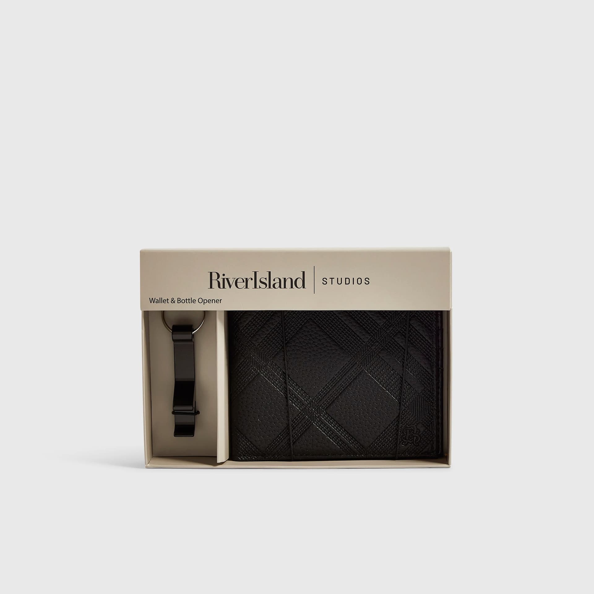 River Island Mens River Island Black Check Wallet & Bottle Opener Gift Set