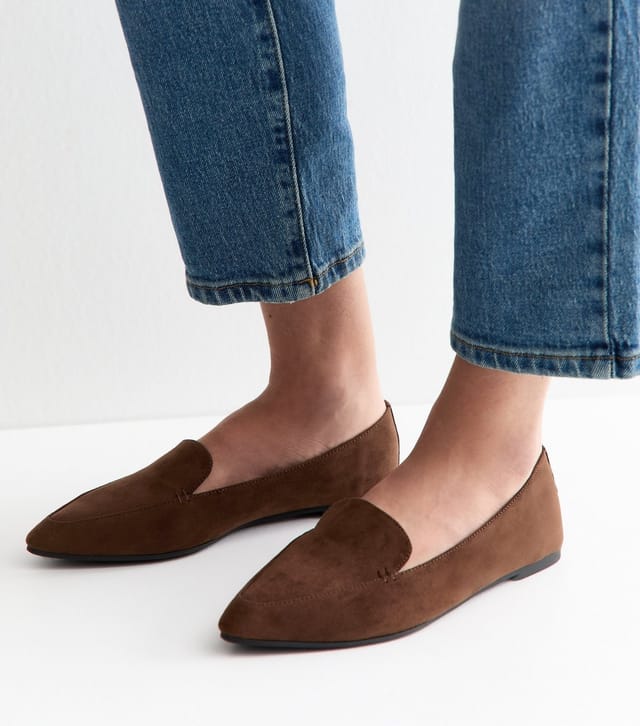 New Look Women's Brown Faux Suede Pointed Toe Flats Vegan New Look - 2