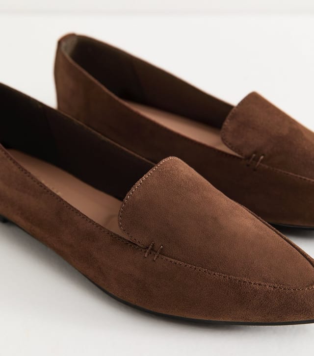 New Look Women's Brown Faux Suede Pointed Toe Flats Vegan New Look - 3