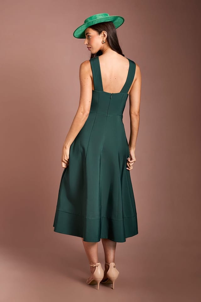 Coast Coast Women's Lisa Tan Cross Neck Belted Crepe Midi Dress in Forest - 3