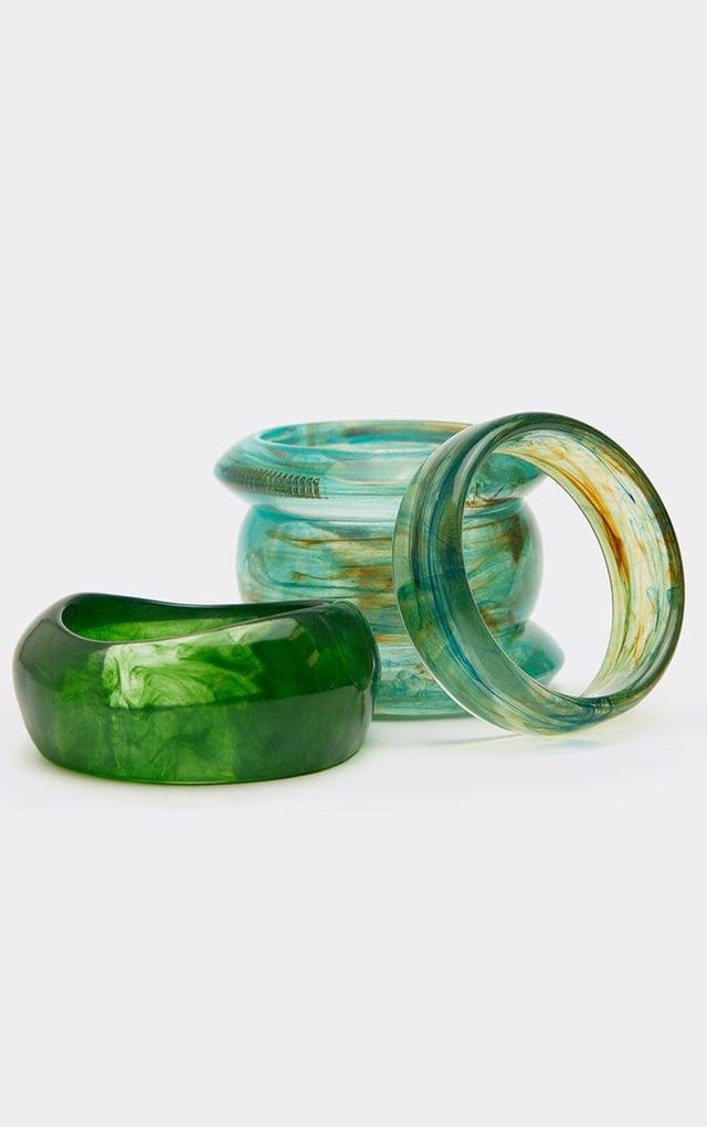 EGO Chunky Bangle Bracelet Multi Pack In Blue And Green Resin, Women's Size UK 0 - 2