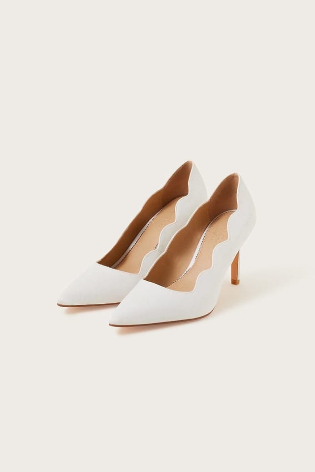 Monsoon Monsoon Women's Scallop Satin Bridal Court Shoes in Ivory - 2