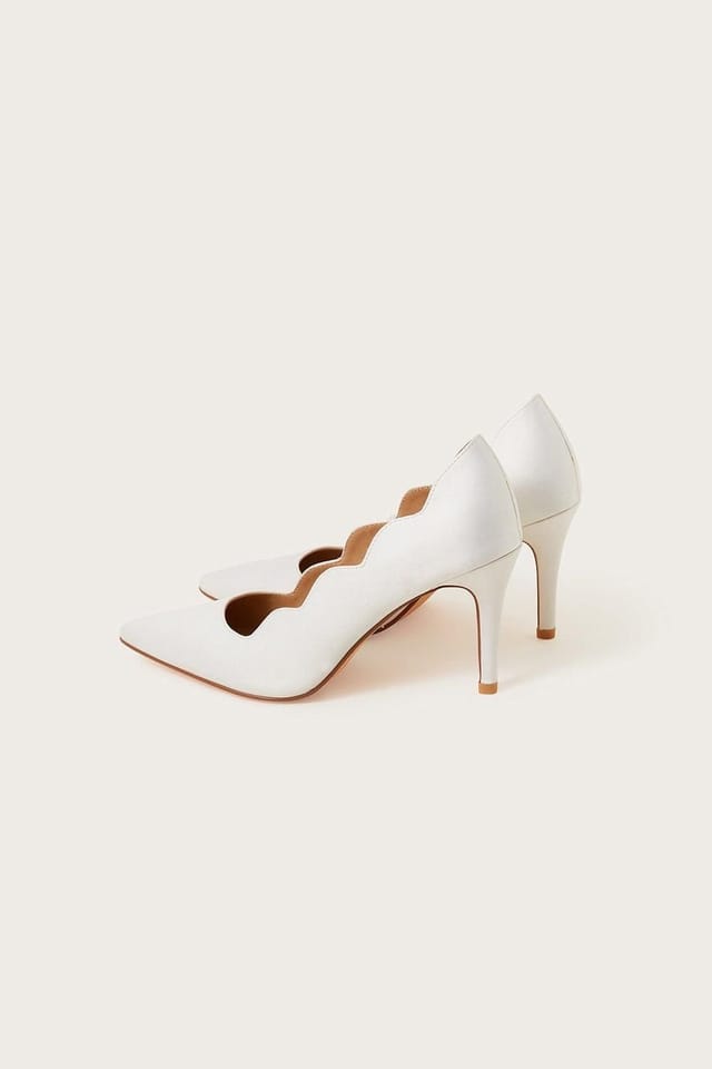 Monsoon Monsoon Women's Scallop Satin Bridal Court Shoes in Ivory - 3