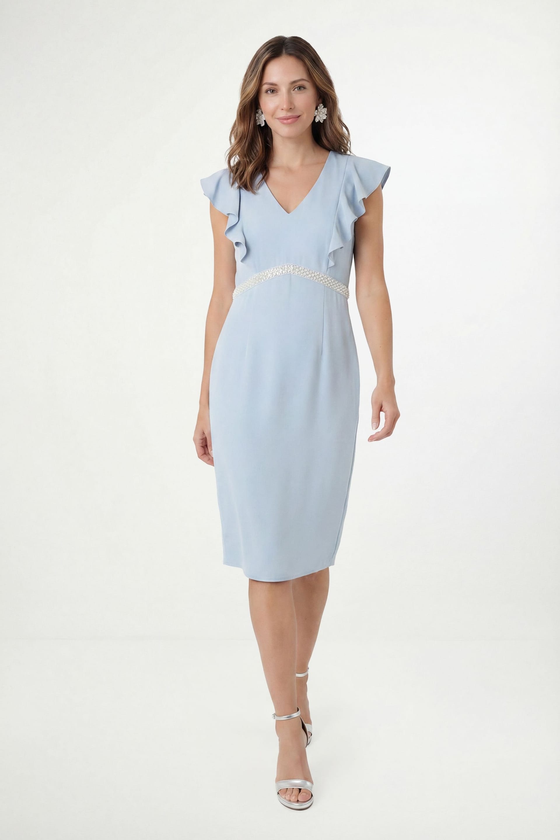 Wallis Blue Crepe Embellished Petite Pencil Dress