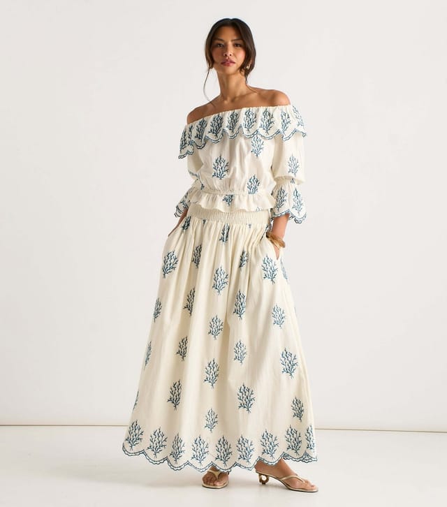Gini London Women's White Cotton Embroidered Maxi Skirt Gini London New Look - 2