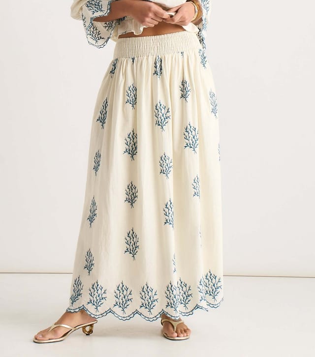 Gini London Women's White Cotton Embroidered Maxi Skirt Gini London New Look - 3