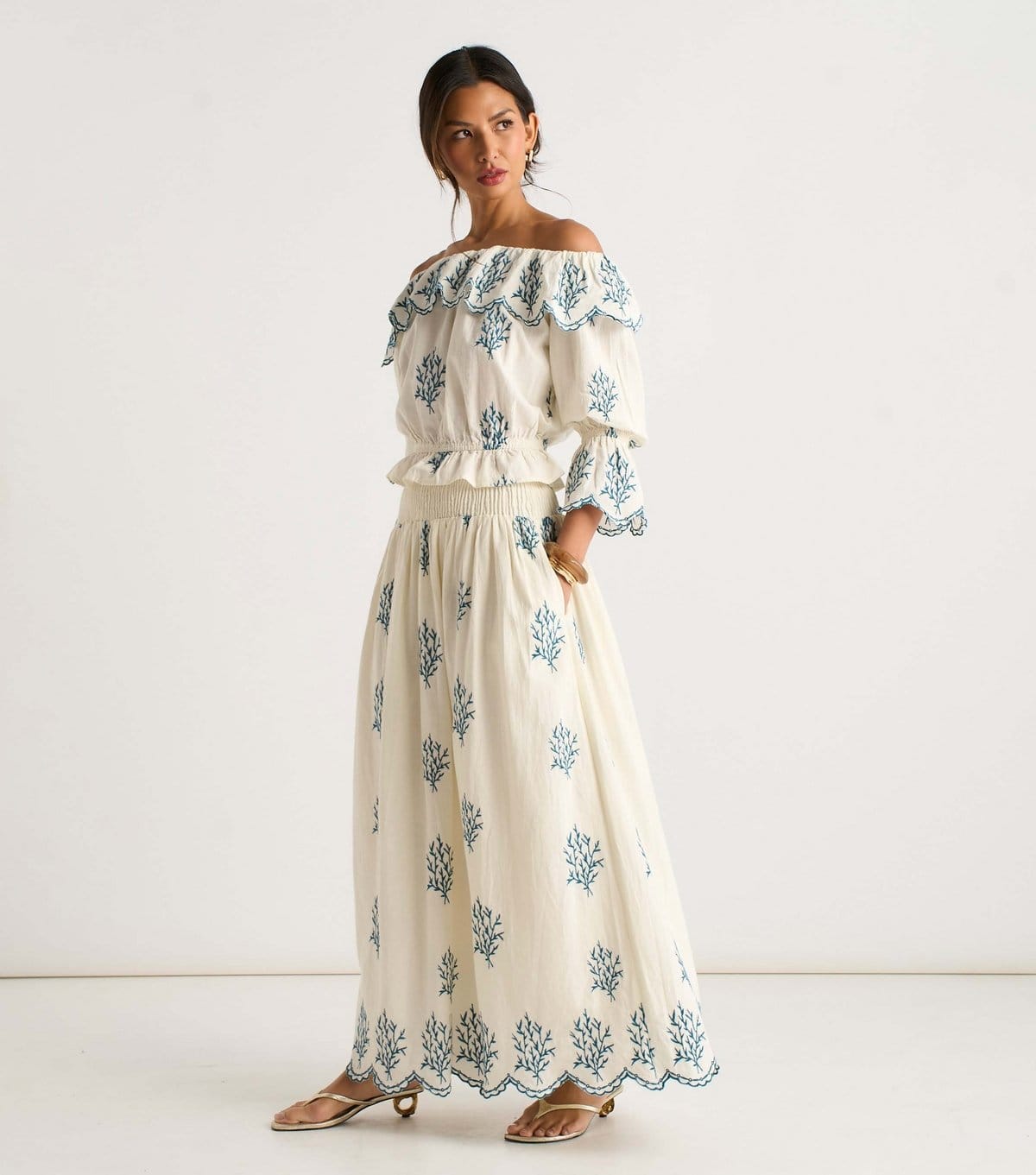 Gini London Women's White Cotton Embroidered Maxi Skirt Gini London New Look - 4