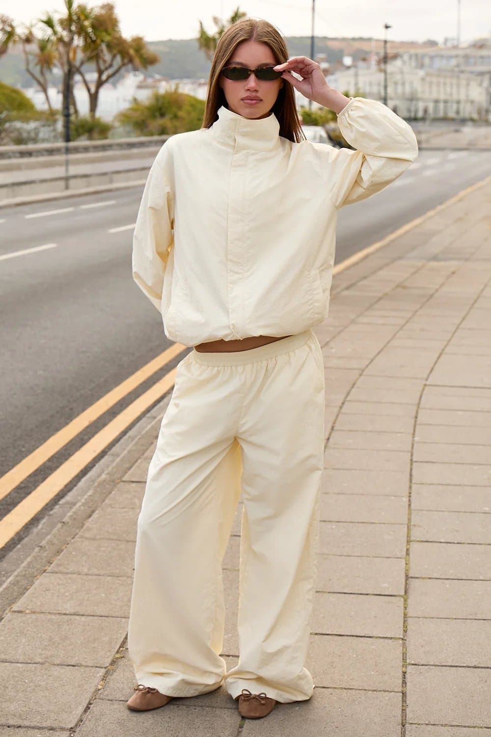 Kaiia Kaiia Woven Tie Detail Wide Leg Trousers Butter Yellow