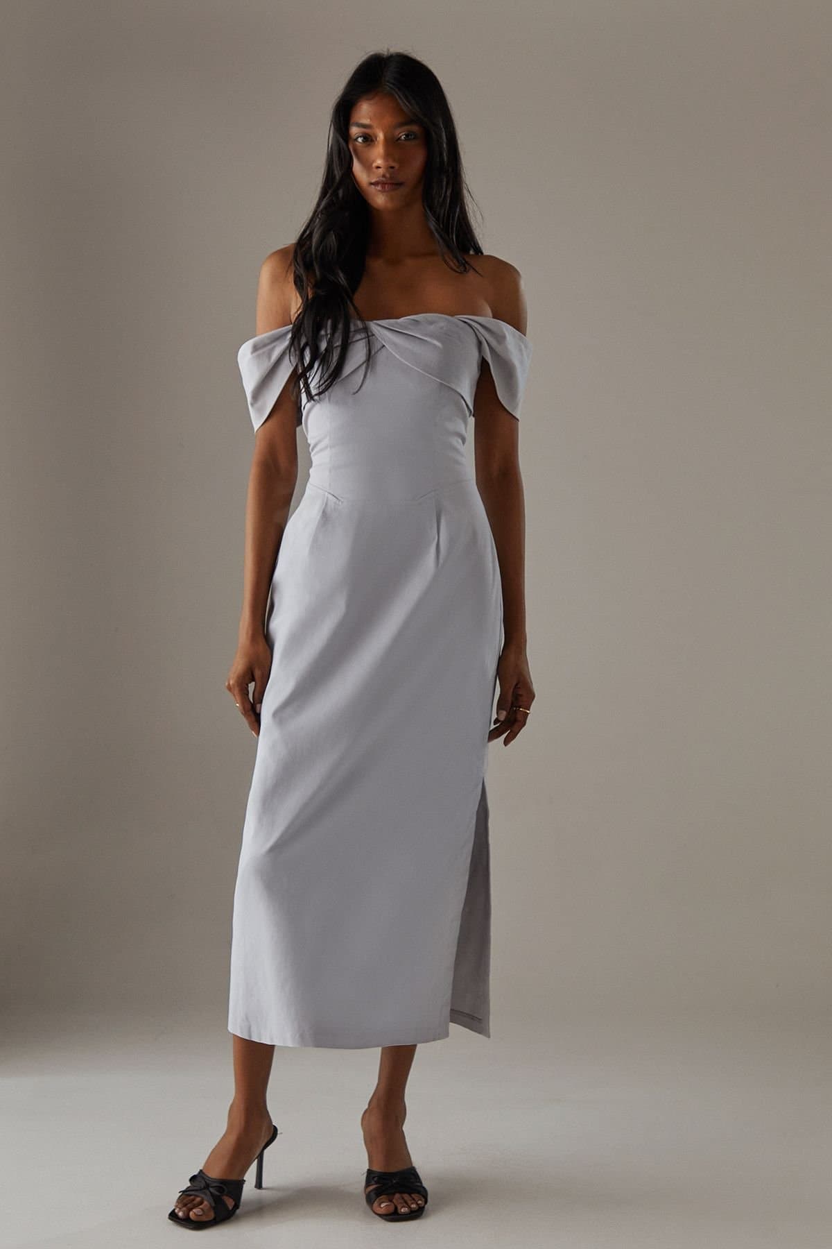 Warehouse Warehouse Women's Twist Bandeau Column Dress in Ice Grey