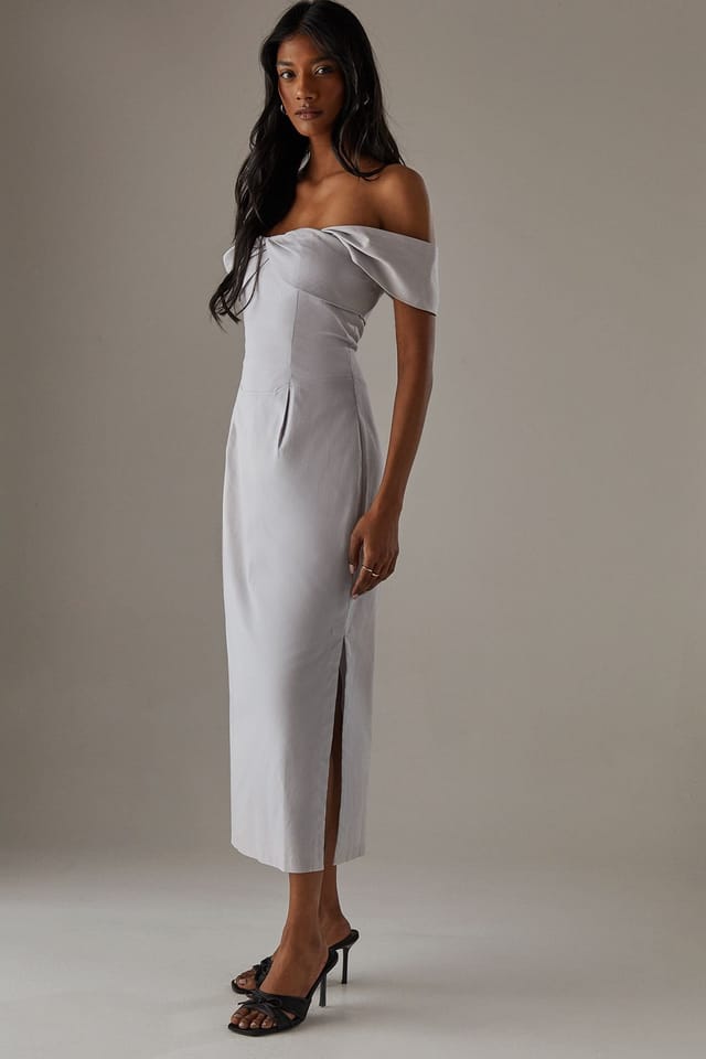 Warehouse Warehouse Women's Twist Bandeau Column Dress in Ice Grey - 2