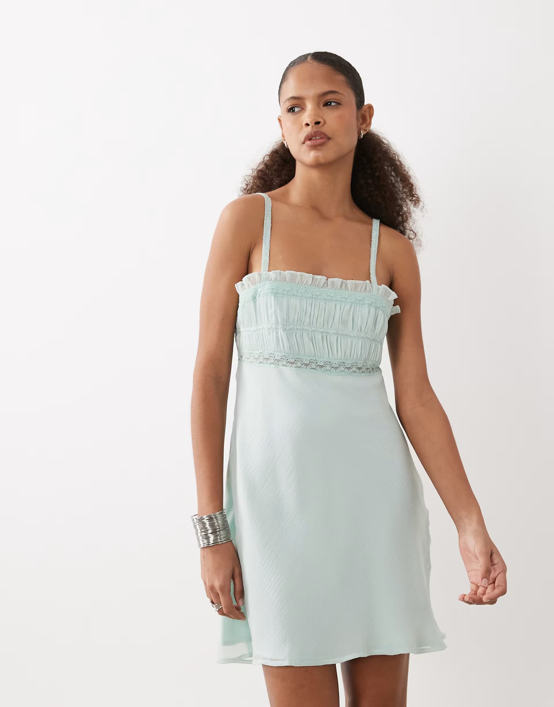 ASOS ASOS DESIGN cami mini dress with lace trim in sage