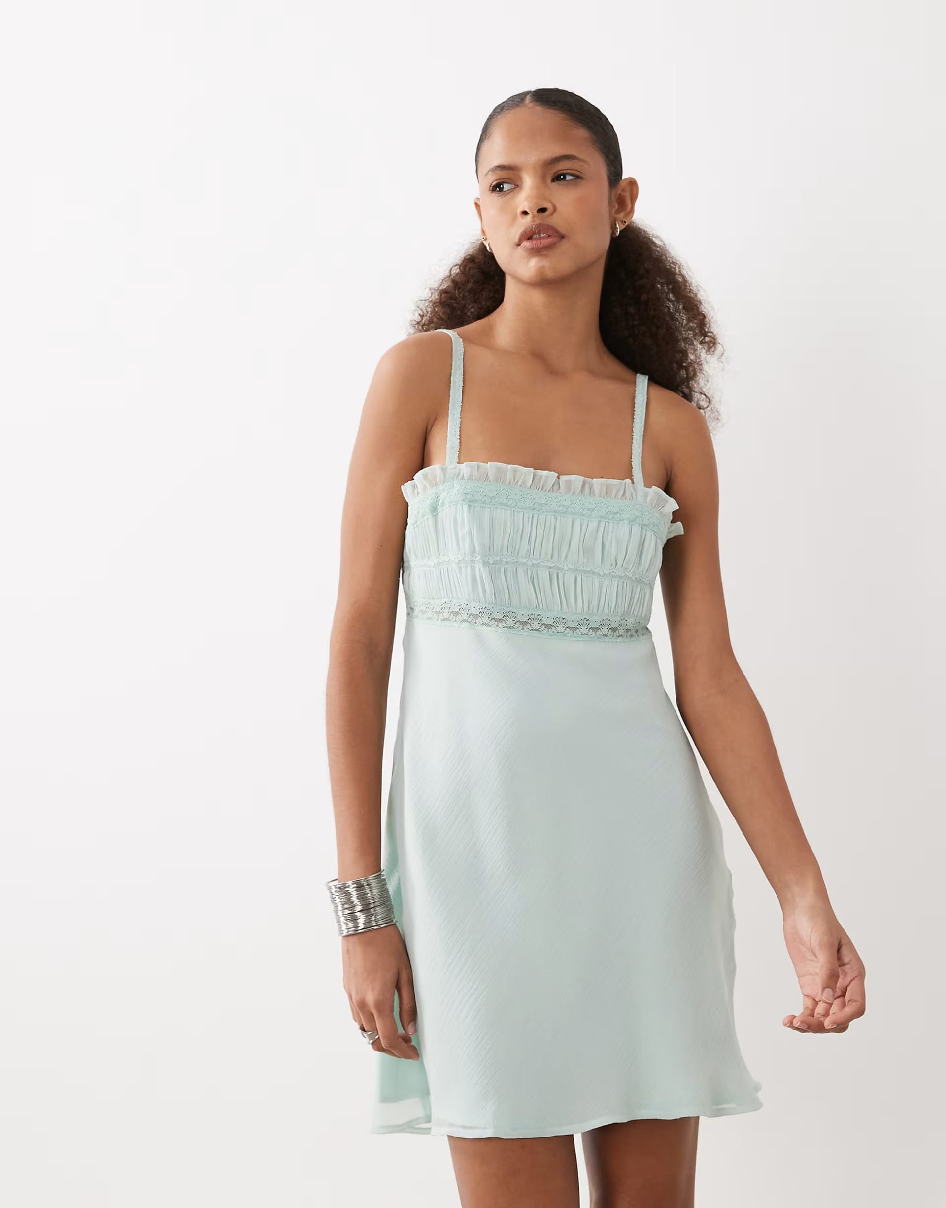ASOS DESIGN Sage Cami Mini Dress with Lace Trim