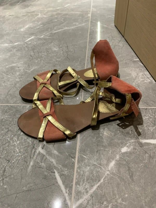Topshop Topshop coral and gold suede sandals