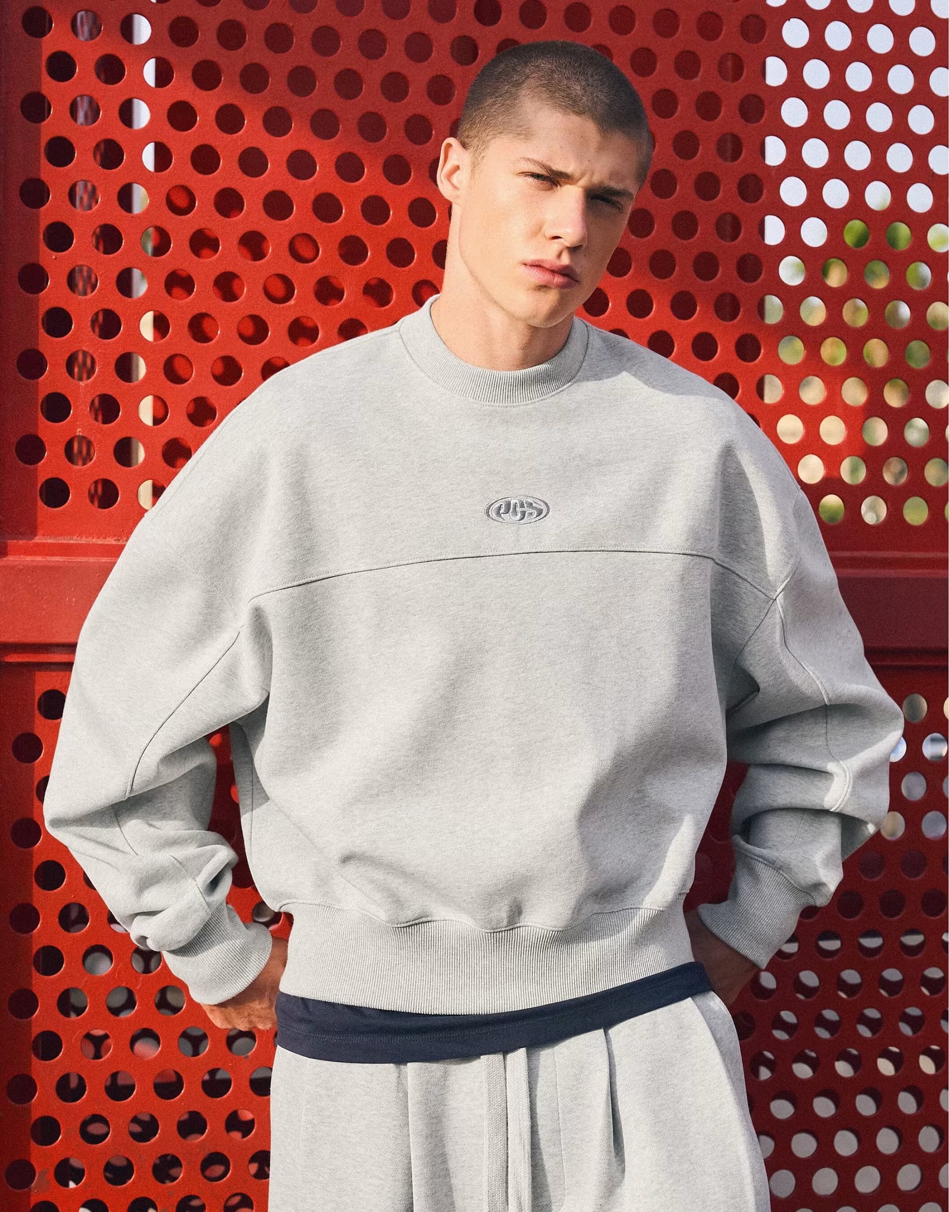 ASOS Bershka Boxy crew neck sweatshirt in light grey