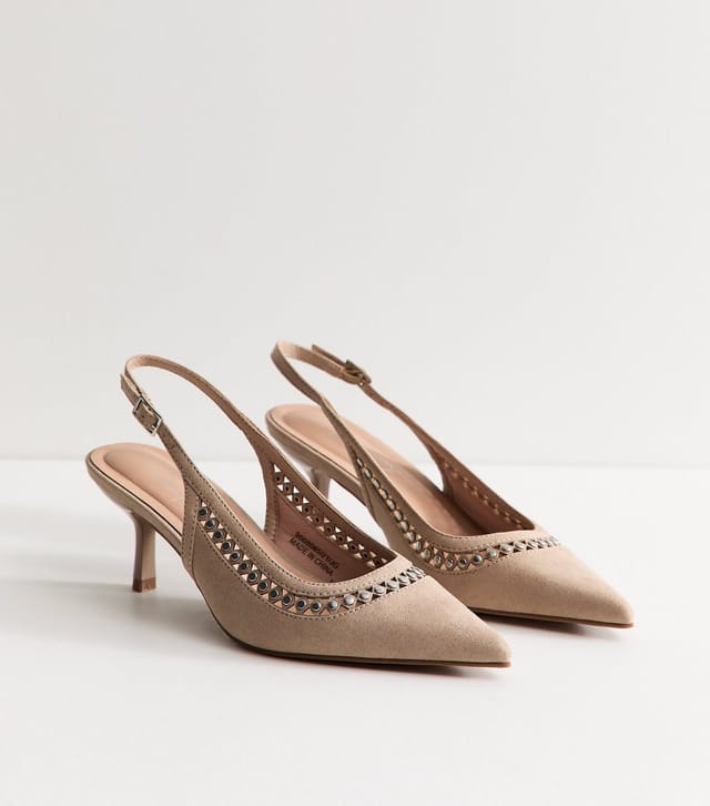 New Look Women's Light Brown Faux Suede Studded Slingback Court Shoes Vegan New Look - 2
